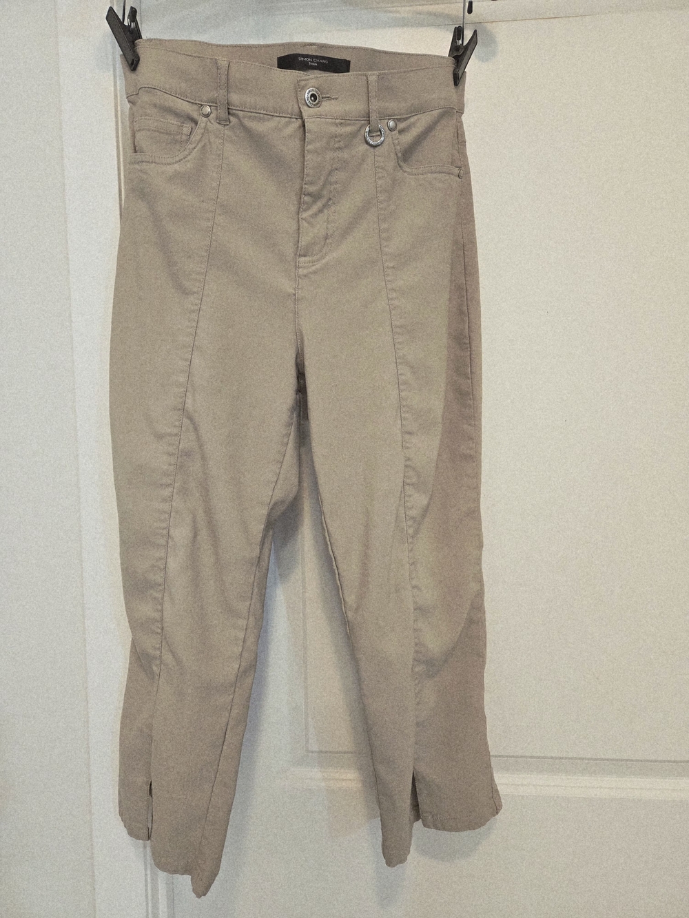 SIMON CHANG DRNIM Beige High-Waist Stretch Pants Size 8